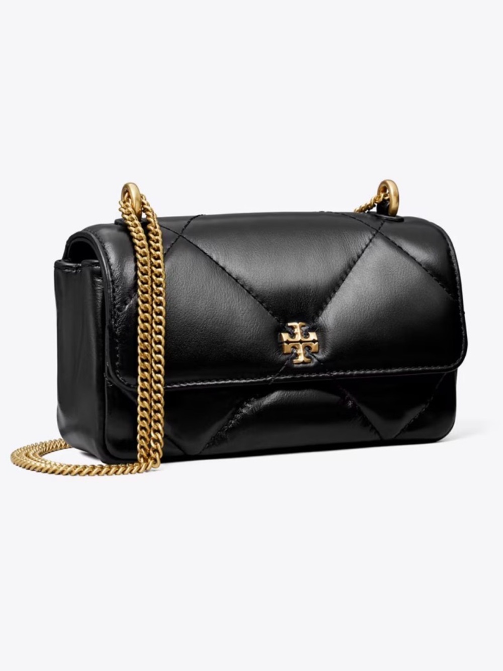 Tory Burch Mini Kira Quilted Leather Crossbody with Gold Chain